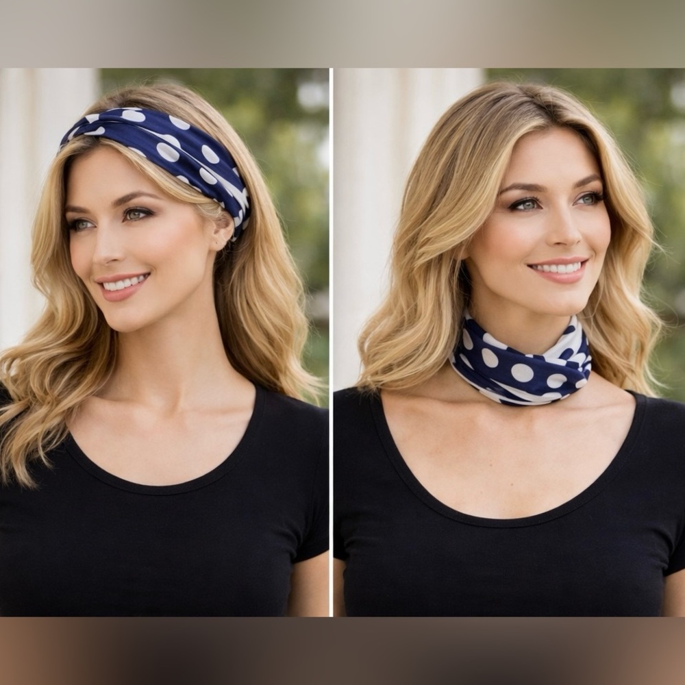 Royal Blue White Polka Dot Square Scarf 31” Retro Pinup Hair Neck Scarf